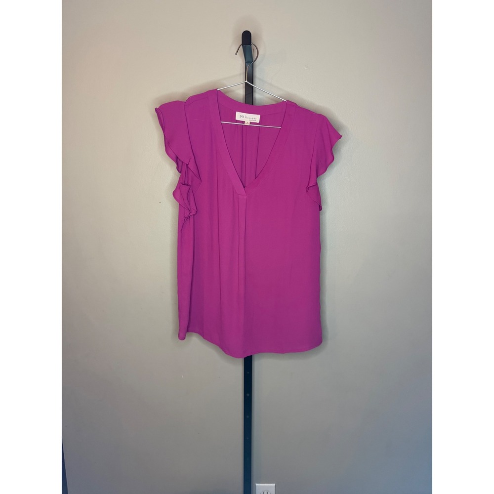 Philosophy Republic Clothing Magenta Pink Ruffle Cap Sleeve V-Neck Blouse Small